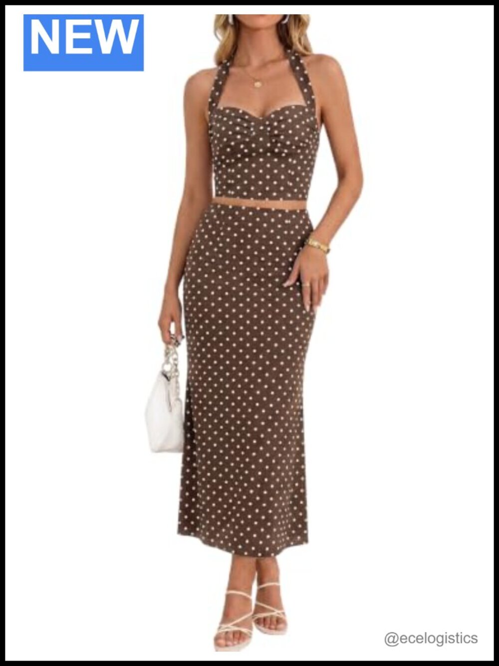Polka Dot Halter & Maxi Skirt Set Women Vacation Sleeveless